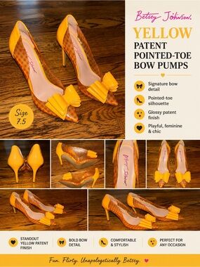 Betsey Johnson Yellow Patent Pointed-Toe Bow Pumps Women’s Size 7.5